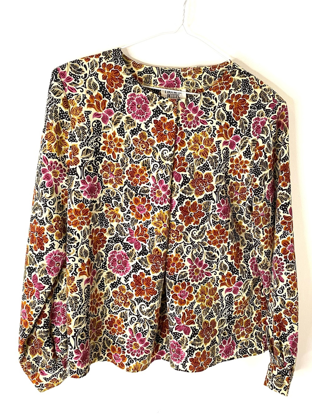 Vintage 80s Pinstripes Petites Floral Paisley Blouse Shoulder Pads Boho